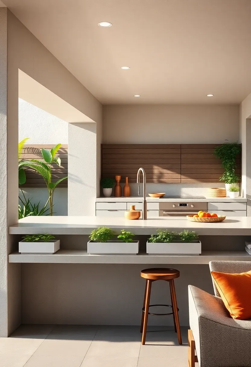 Minimalist⁤ Concrete Counter with Built-In ⁣Herb Planters