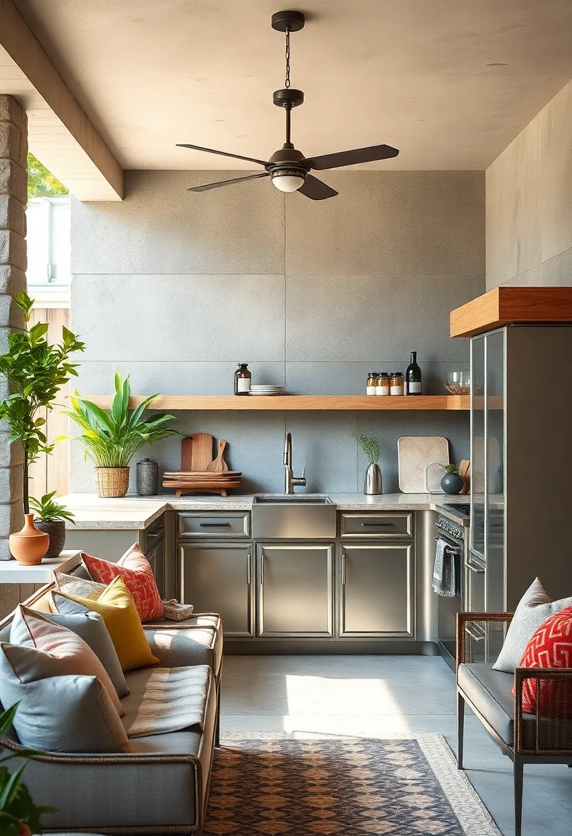 Recycled Metal Cabinets paired with Stone Countertop for eco-Friendly Charm