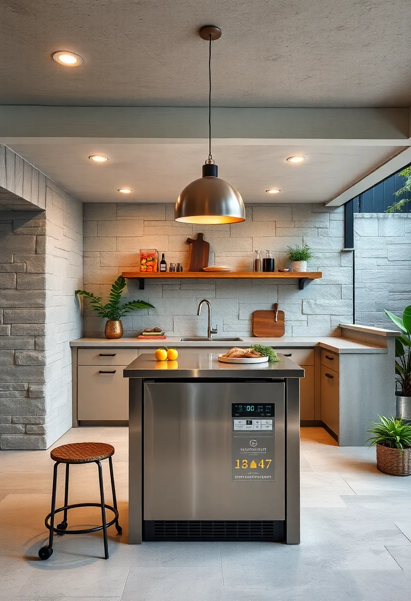 Sleek Stainless Steel Compact Island with Under-Counter Fridge