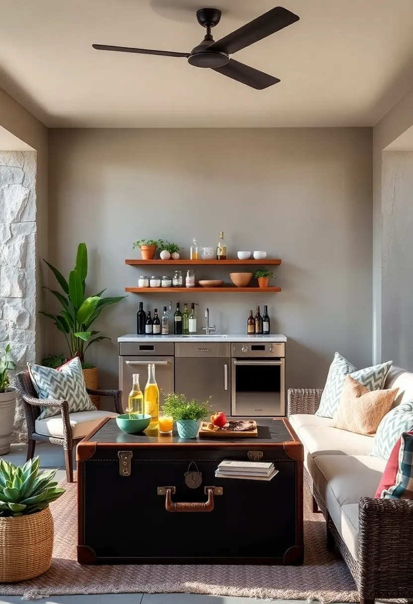 Vintage Suitcase Repurposed​ as a compact Beverage and Snack Station