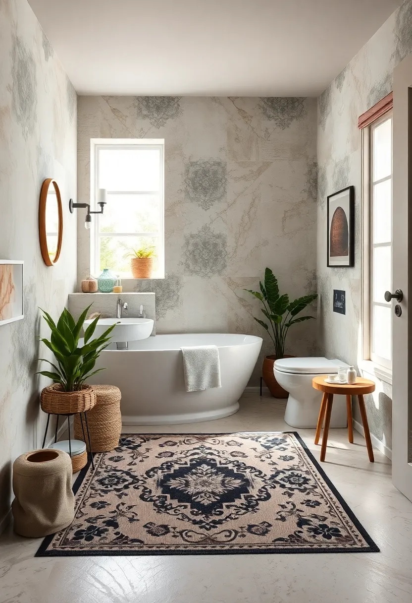 Layer a traditional rug pattern with monochrome color ‌tones ‍to connect past and present styles