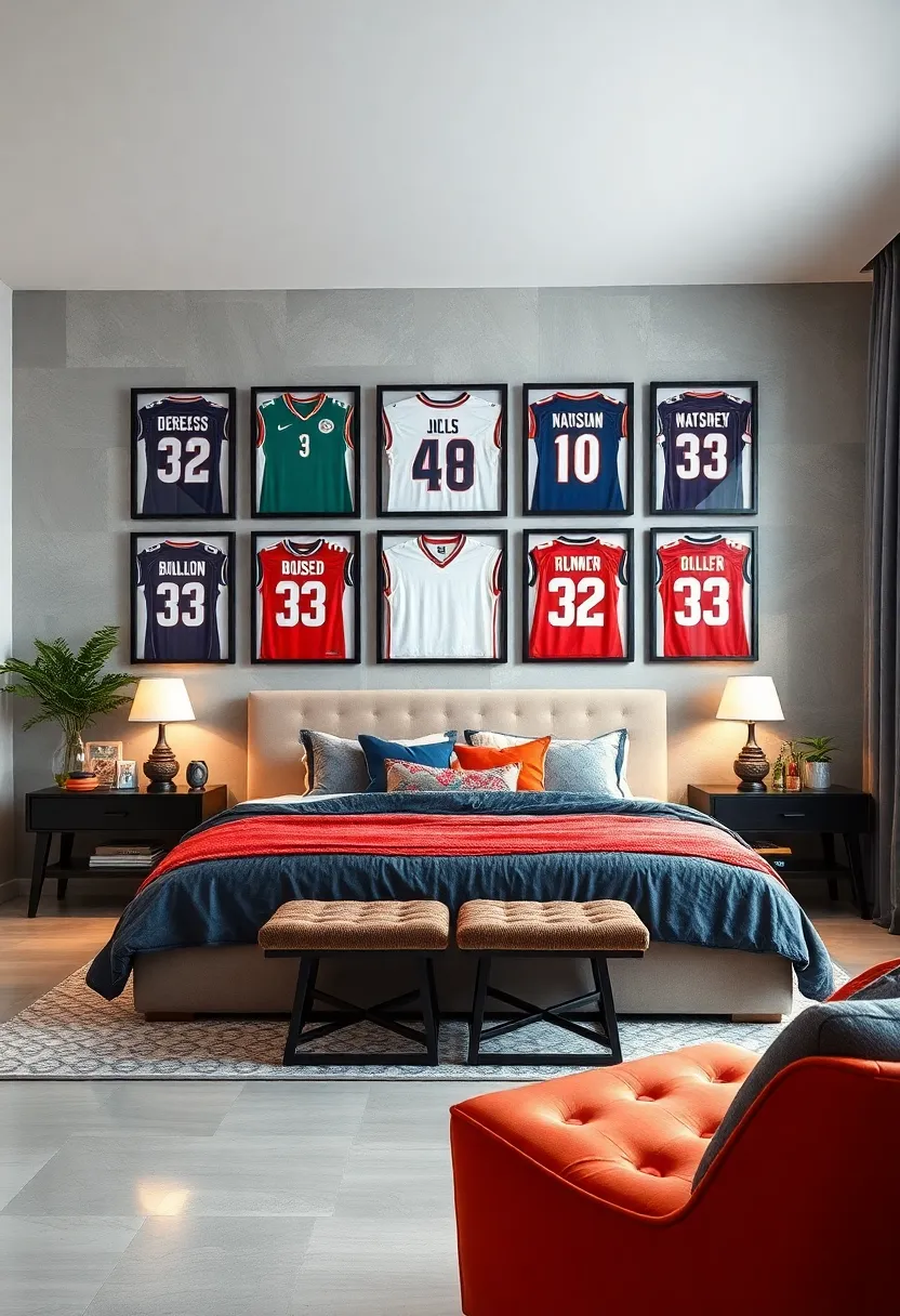 The Bold Impact of‍ framed Jerseys Creating a Central Statement Wall in⁢ a Modern⁣ Sports-Themed ​Bedroom
