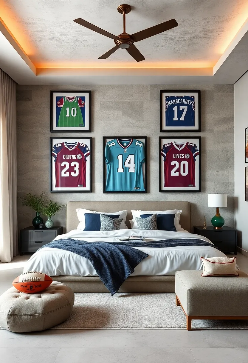 Framed Autographed Balls and Equipment⁣ as Eye-Catching decor Elements ⁣Enhancing the Room's Personality