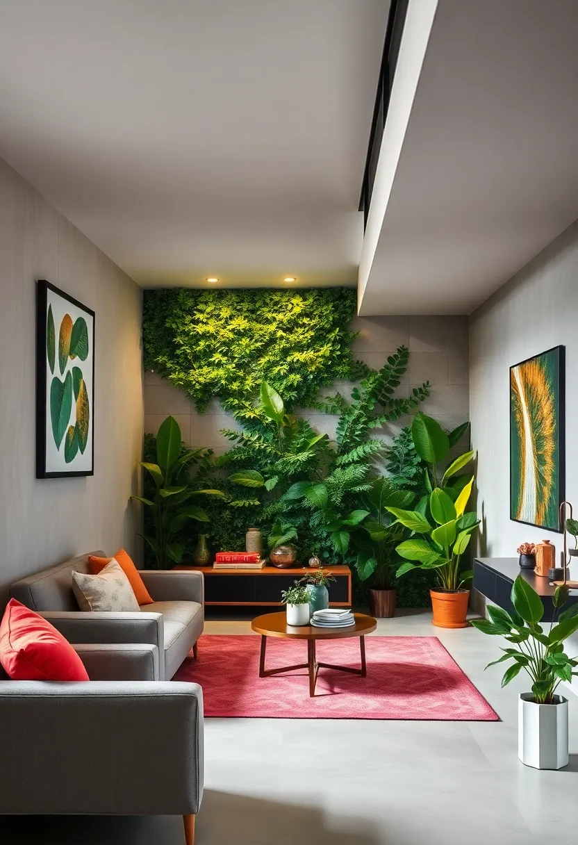 Under Stairs Urban Jungle Corner Featuring Botanical Accent Walls and Lush Green Plants Blending Seamlessly