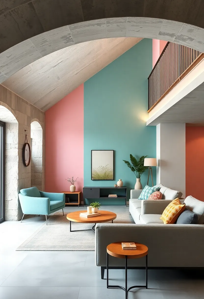 Scandinavian Elegance in Under Stairs Living Room with Subtle Pastel accent Walls and Clean Simple Lines