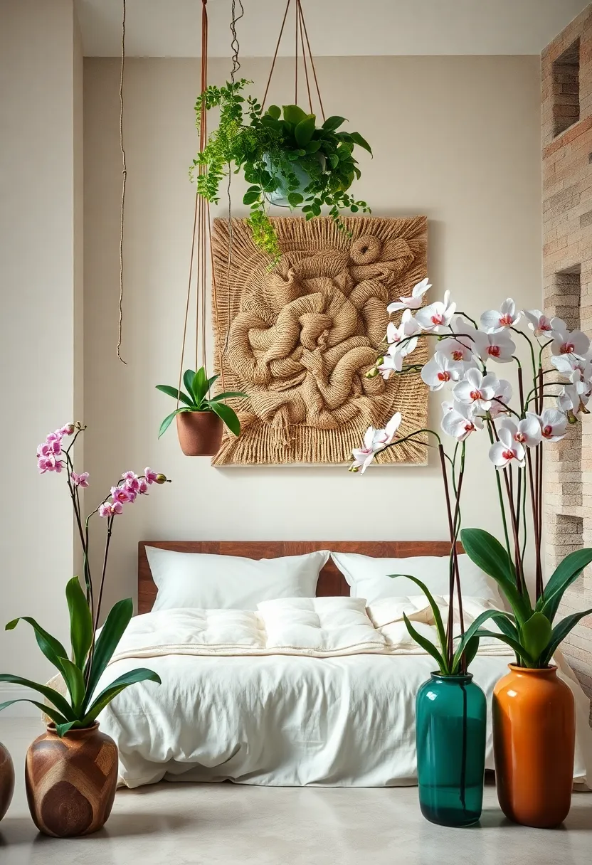 Soft Muted Amber⁣ Lighting Illuminating a Cluster​ of Hanging ⁢Ivy Vines ⁣Twining Around Woven Wall Baskets