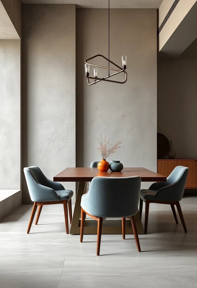 A Luxurious Velvet Chair Set ⁣Against a​ Minimalist Dining Table With Natural Wood Elements