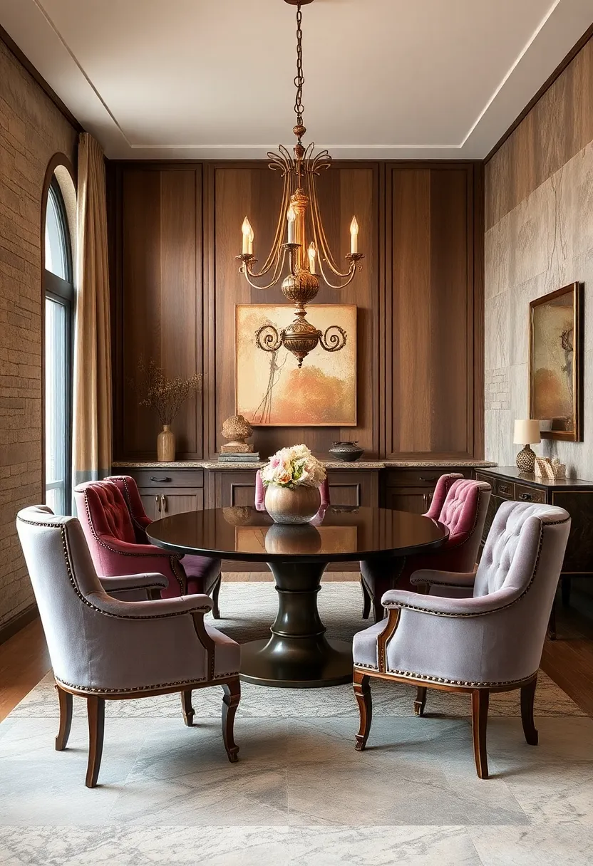 A Vintage Inspired Dining Room Featuring ​Velvet Chairs⁢ and Ornate Chandeliers Creating Regal Ambiance