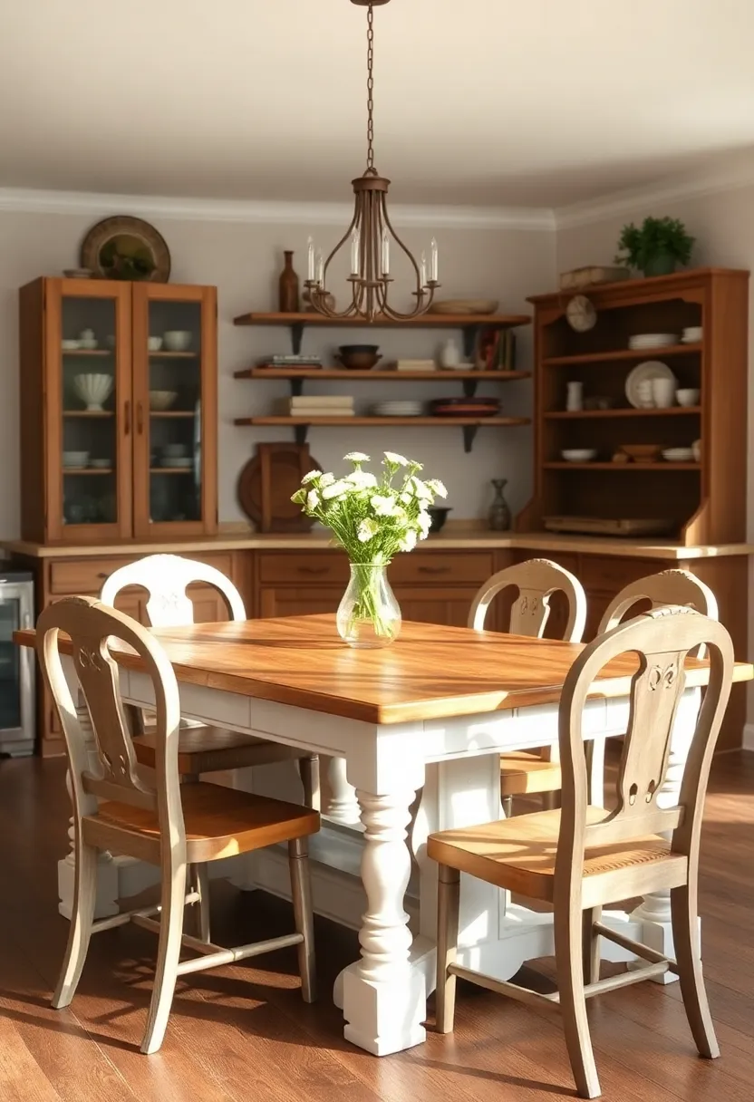 Antique Furniture: A blend of antique tables and chairs can instantly add warmth and charm to a farmhouse kitchen