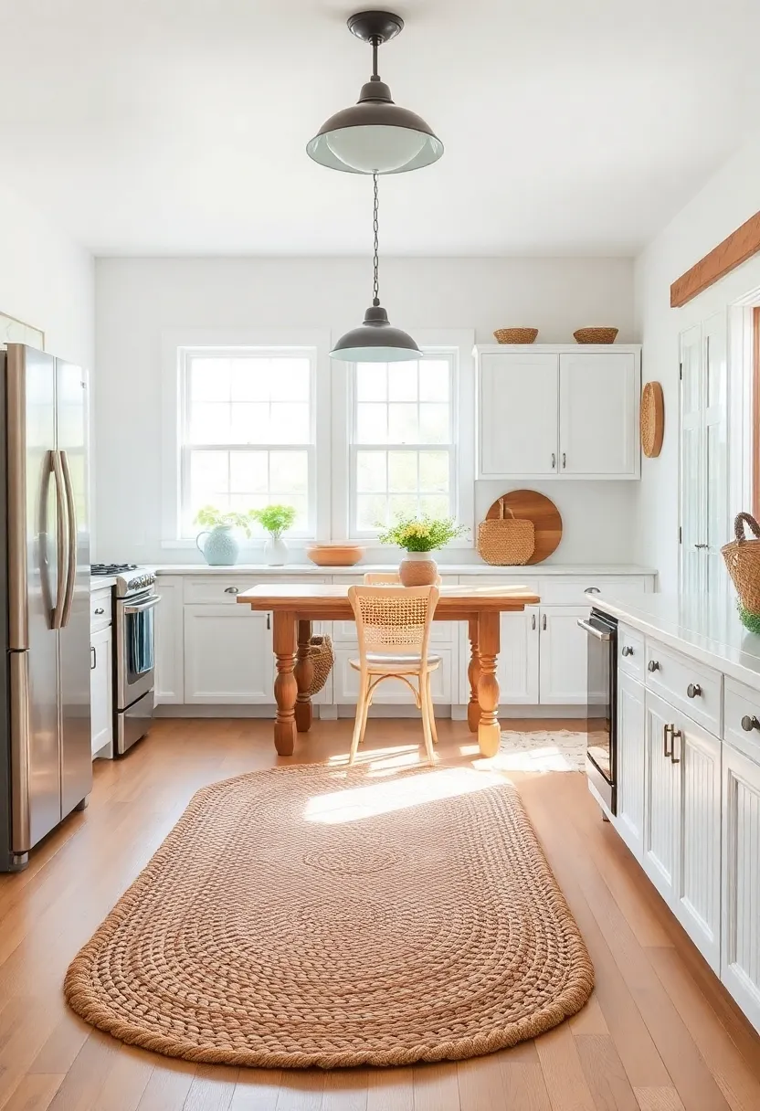 Country-style Rugs: Soft, woven or braided area rugs add texture and warmth underfoot, enhancing the cozy atmosphere