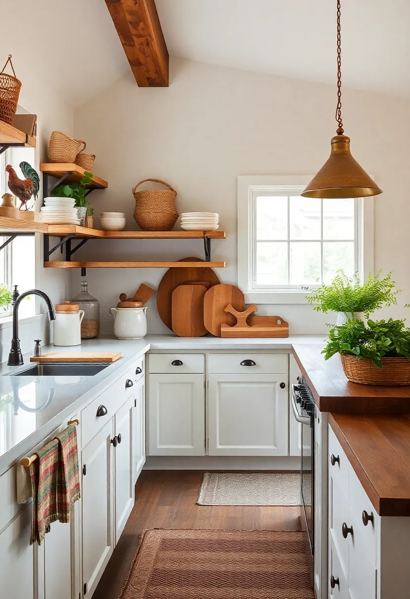 Farm Fresh Motifs: Incorporating farm-themed decor, such as rooster prints or grain sacks, connects the kitchen to its rustic roots