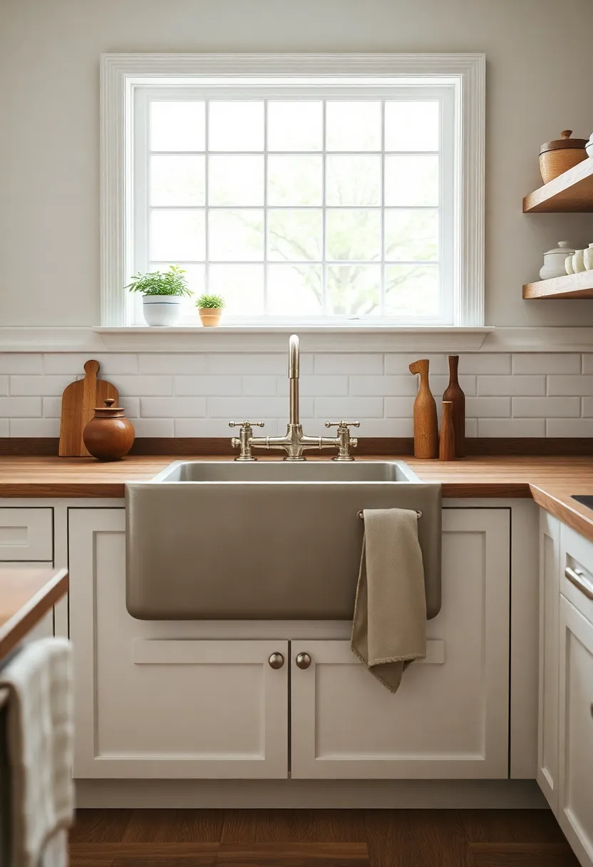Farmhouse Sink: A deep,wide sink is perfect for washing large pots and pans while evoking a nostalgic charm