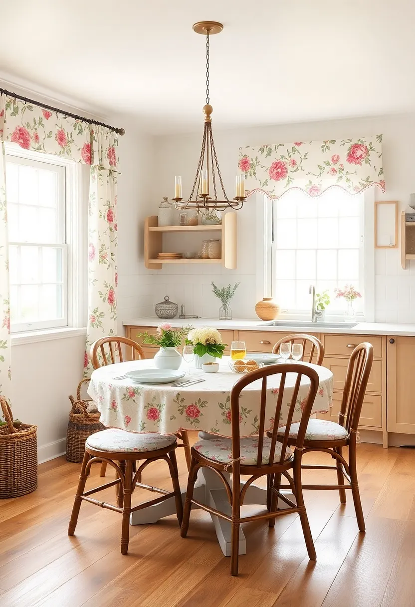 Floral Fabrics: Incorporating cheerful curtains or chair cushions with floral patterns brings a lush, countryside feel