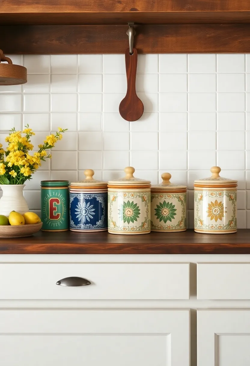 Vintage Canisters: Displaying colorful or patterned canisters adds both style and organization to countertops