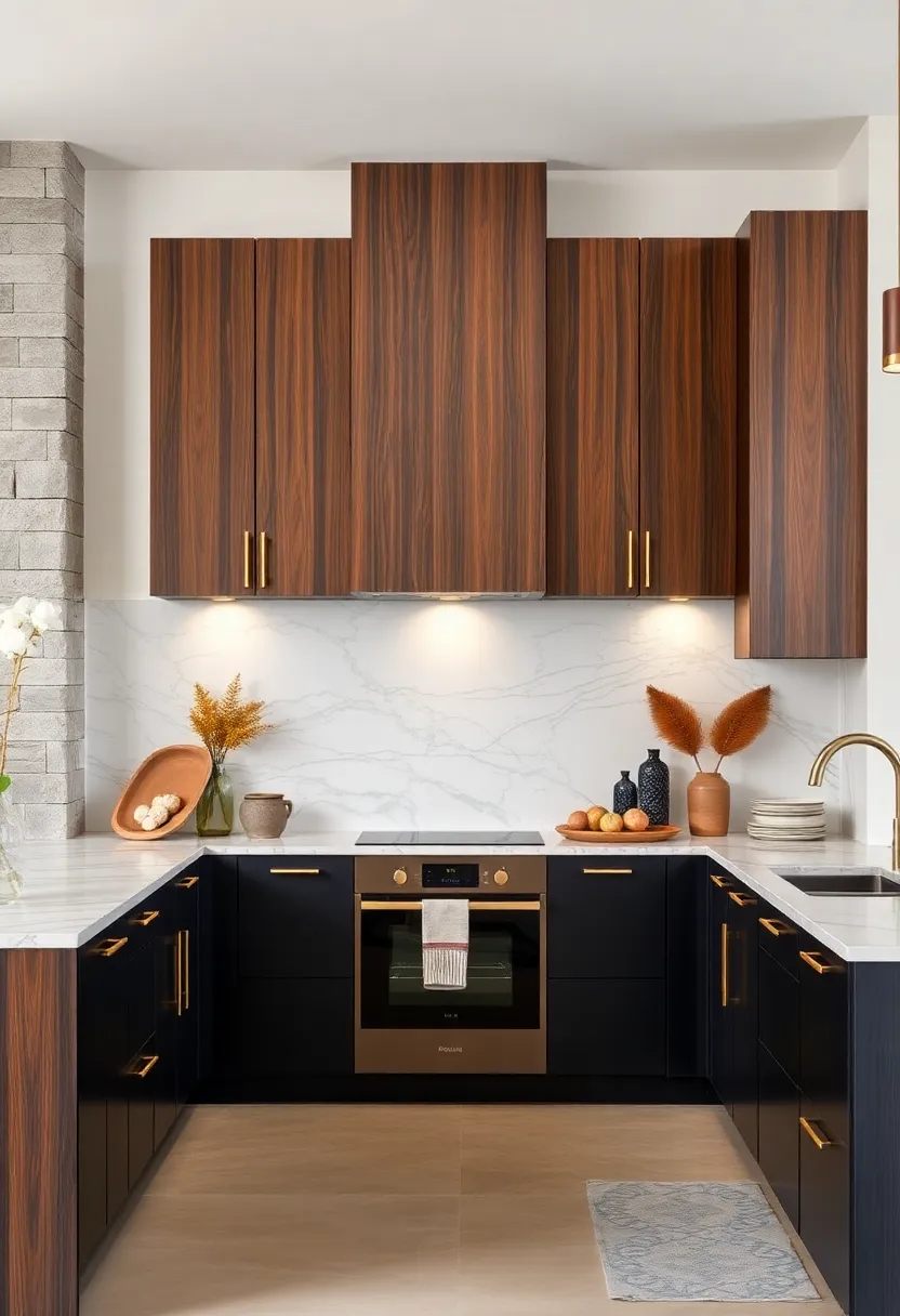 bold Ebony Stained Cabinets Contrasted by Brass Accents for a Luxe Modern Vibe