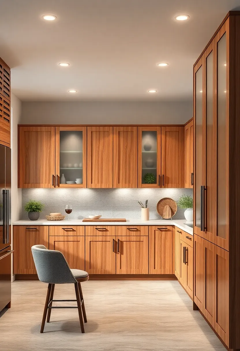 Contemporary Alder Cabinets with Frosted glass Insets for Light and Privacy