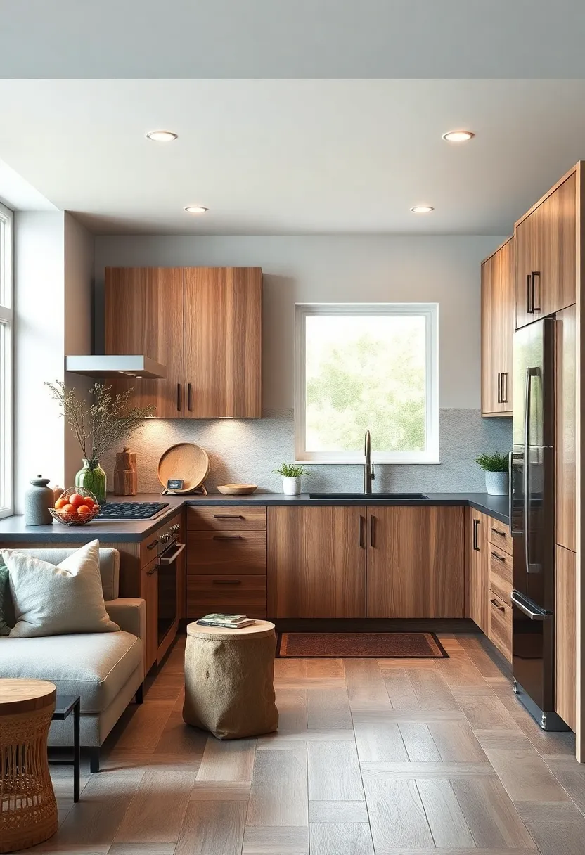 Minimalist Pine Cabinets Stained in Cool Greys to Blend Urban and rustic styles