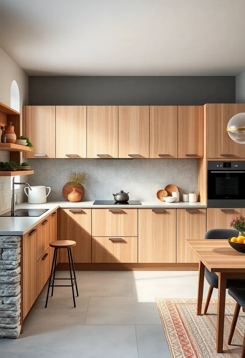 Scandinavian-Inspired Birch Cabinets with Matte Finish and Open Shelving Elements