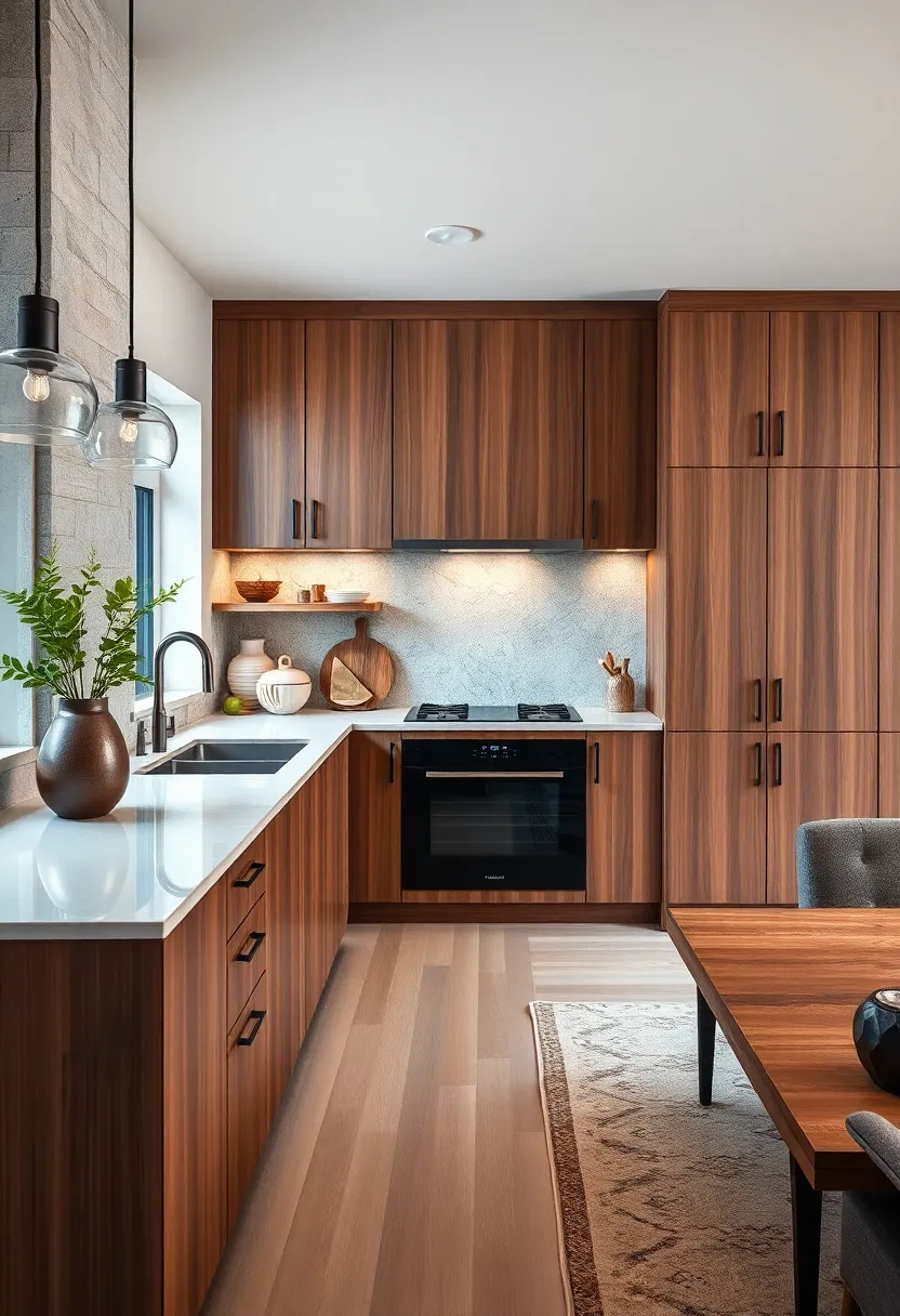 sleek Walnut Slab Cabinets with Matte Black Hardware for a Bold Contemporary Look