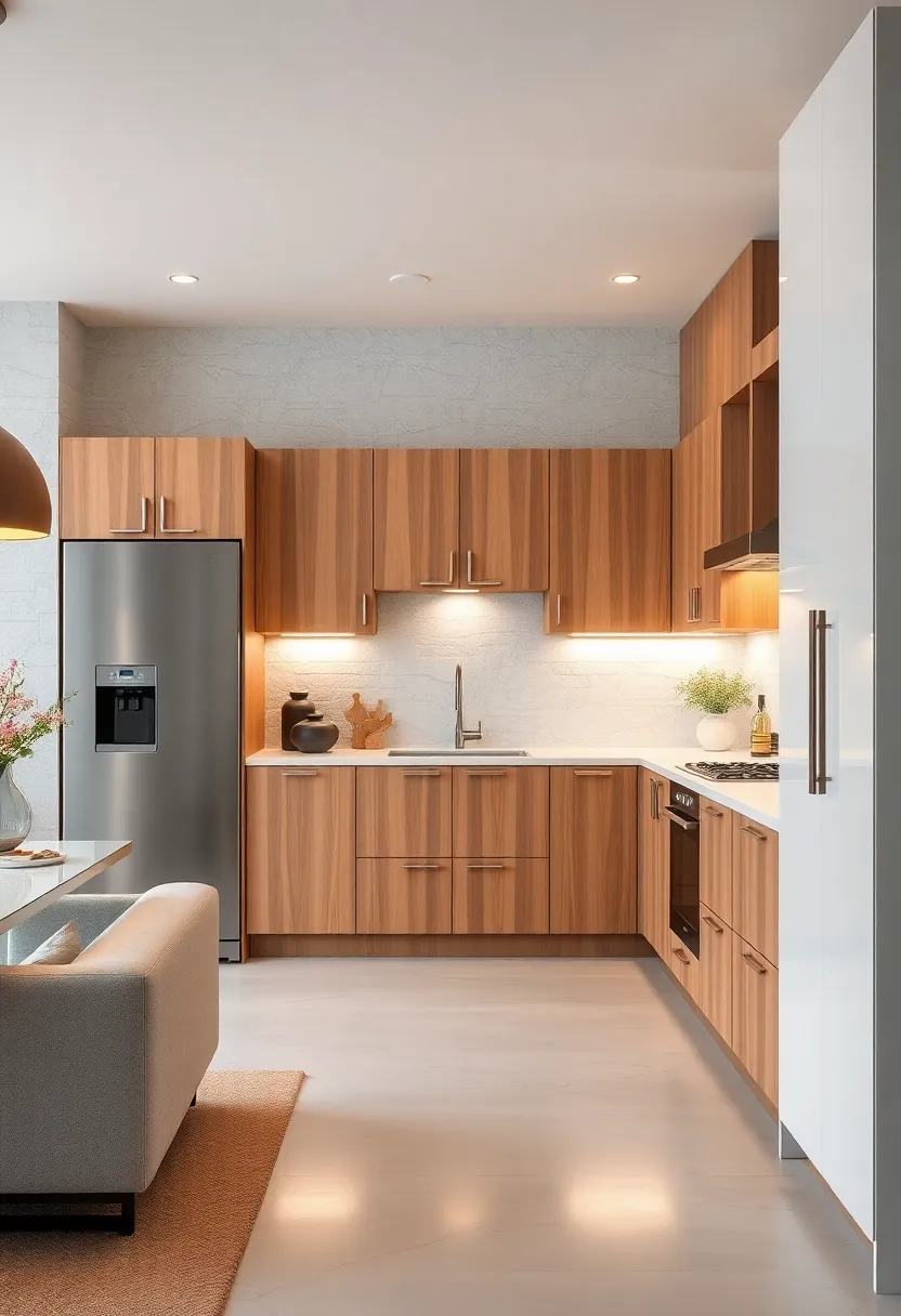 Two-Tone Maple Cabinets Combining White Gloss and Natural Wood for visual Interest