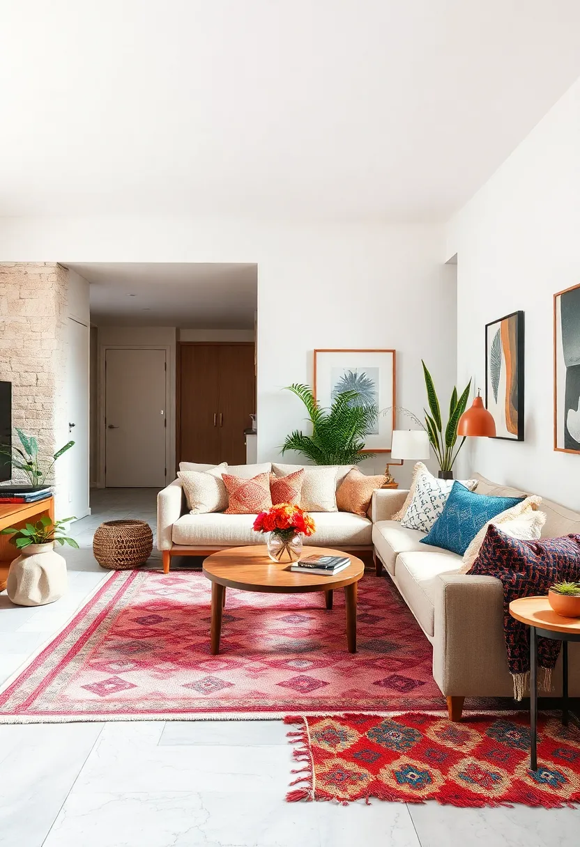 Layered Textiles: Combine patterned rugs, throw blankets, and cushions for a cozy, eclectic vibe