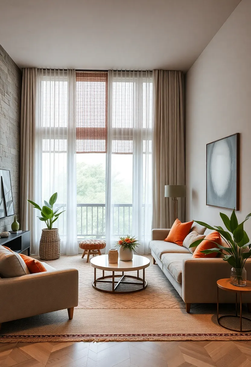 Layered Window Treatments: Mix light curtains and woven blinds for depth and softness
