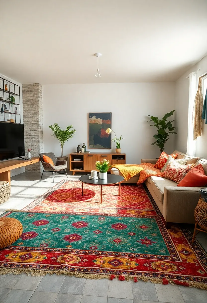 Vintage Rugs: Lay down colorful, patterned rugs to anchor your space with bohemian charm