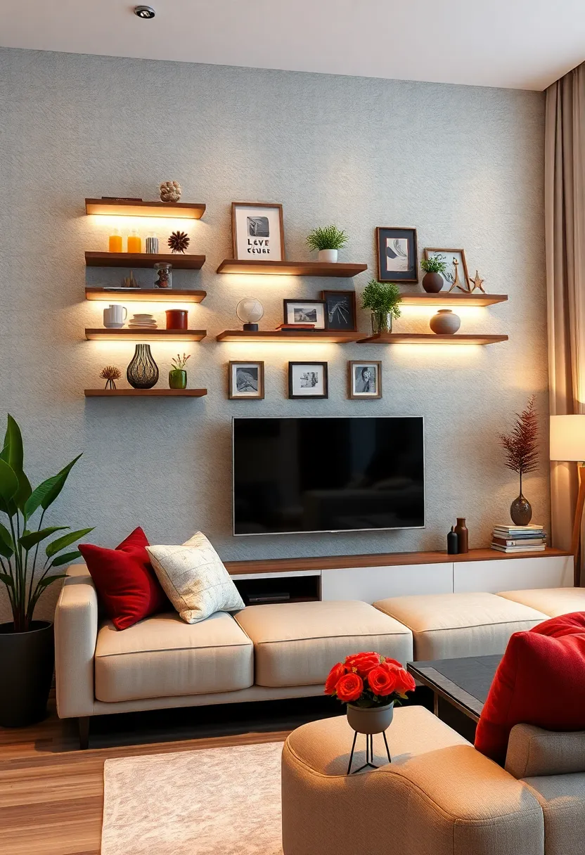 Shelves​ with built-in ⁣LED lighting to highlight favorite décor and add ambient illumination