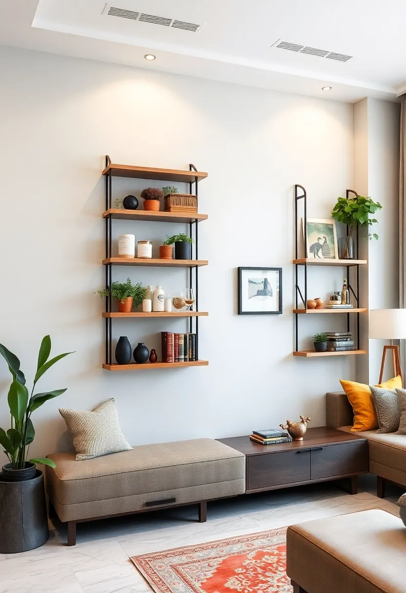 Multifunctional wall shelves doubling as a display and a ‍mini bar ⁣setup for entertaining guests
