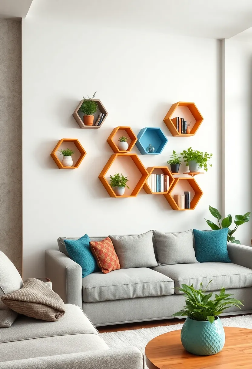 Geometric hexagon‌ shelves offering ​a playful yet stylish way to arrange ⁣books and plants