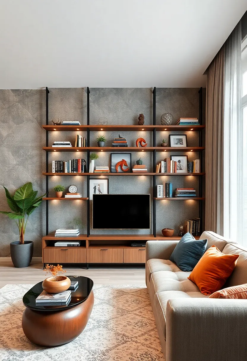 Floating shelves grouped in a gallery-wall format ‍to showcase‍ a curated mix of books and art