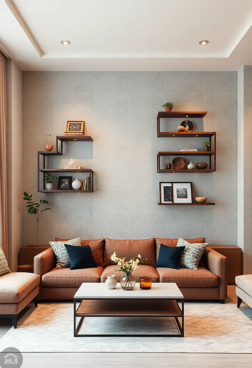 asymmetrical staggered ⁤shelves creating a dynamic display for unique collectibles and art pieces