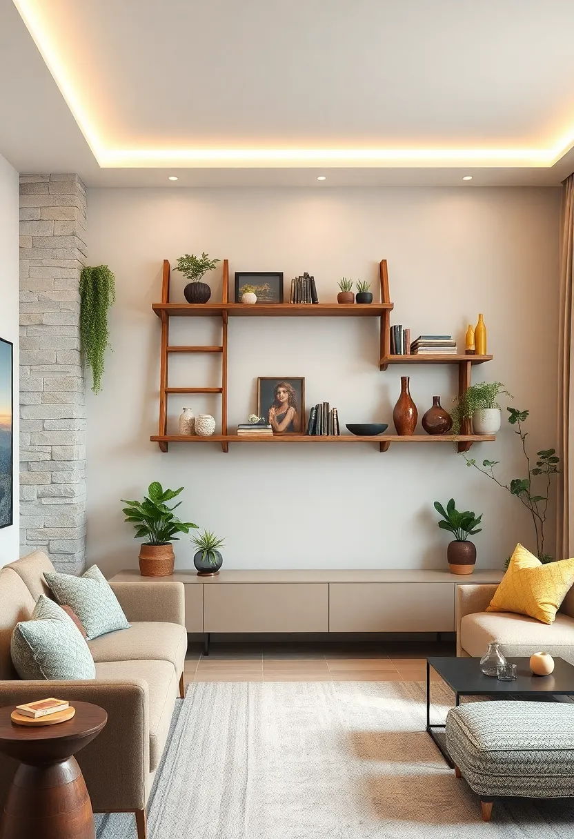 Vintage ladder shelves ⁢hung horizontally to achieve a unique hanging storage ‍solution with nostalgic appeal