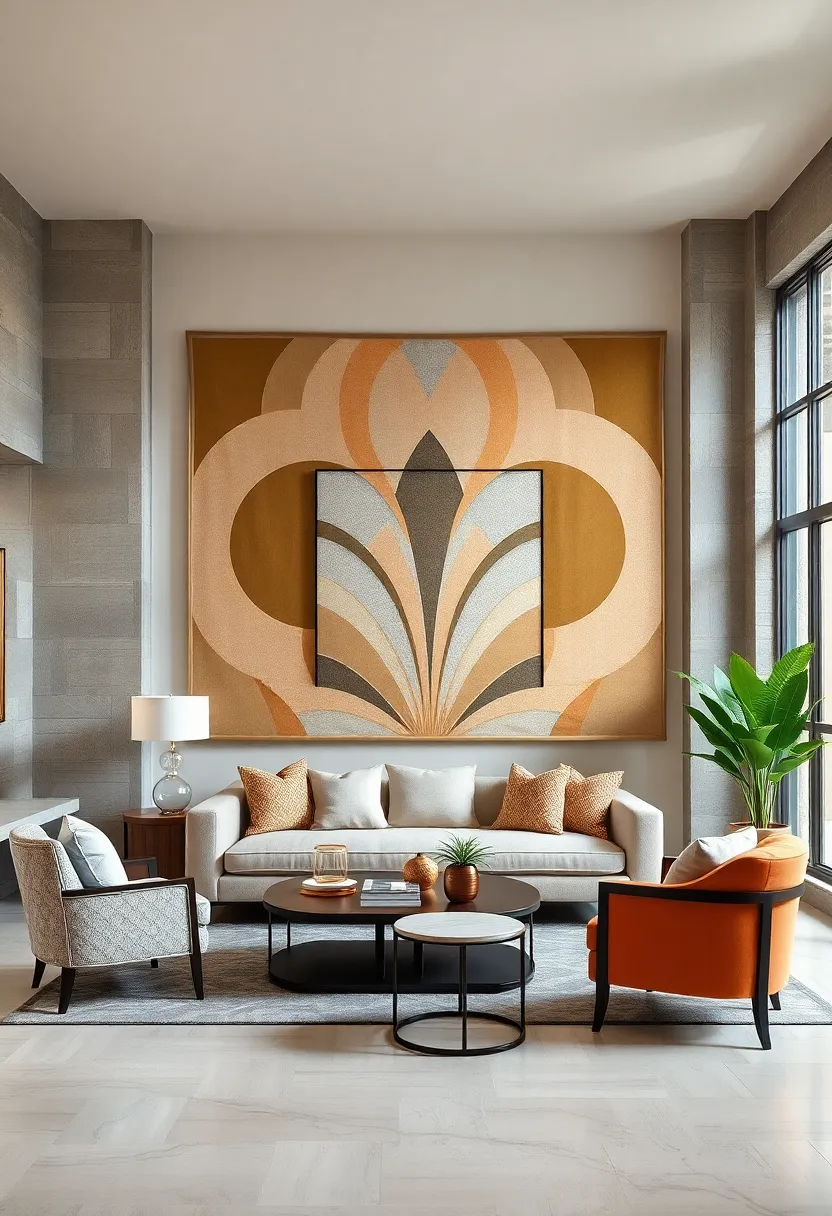 Geometric Tapestries ‍- Hang geometric⁣ Art Deco tapestries in muted golds‍ and​ silvers to soften the‌ space‌ while⁢ maintaining ‍architectural interest