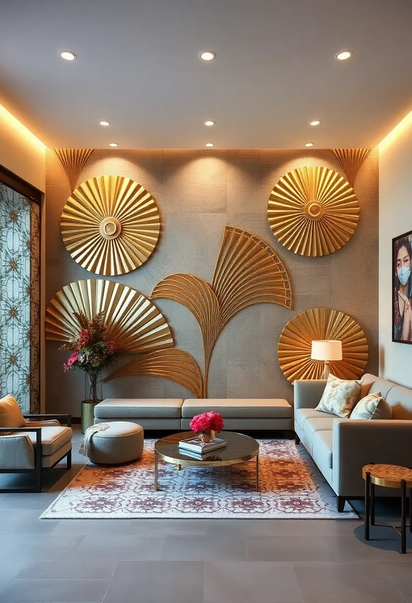 Decorative ⁢Metallic⁢ Murals ⁣- Consider ⁤large-scale decorative metallic murals ⁤featuring fan ​patterns⁤ and spirals to serve as a dramatic ⁣backdrop or⁢ statement wall