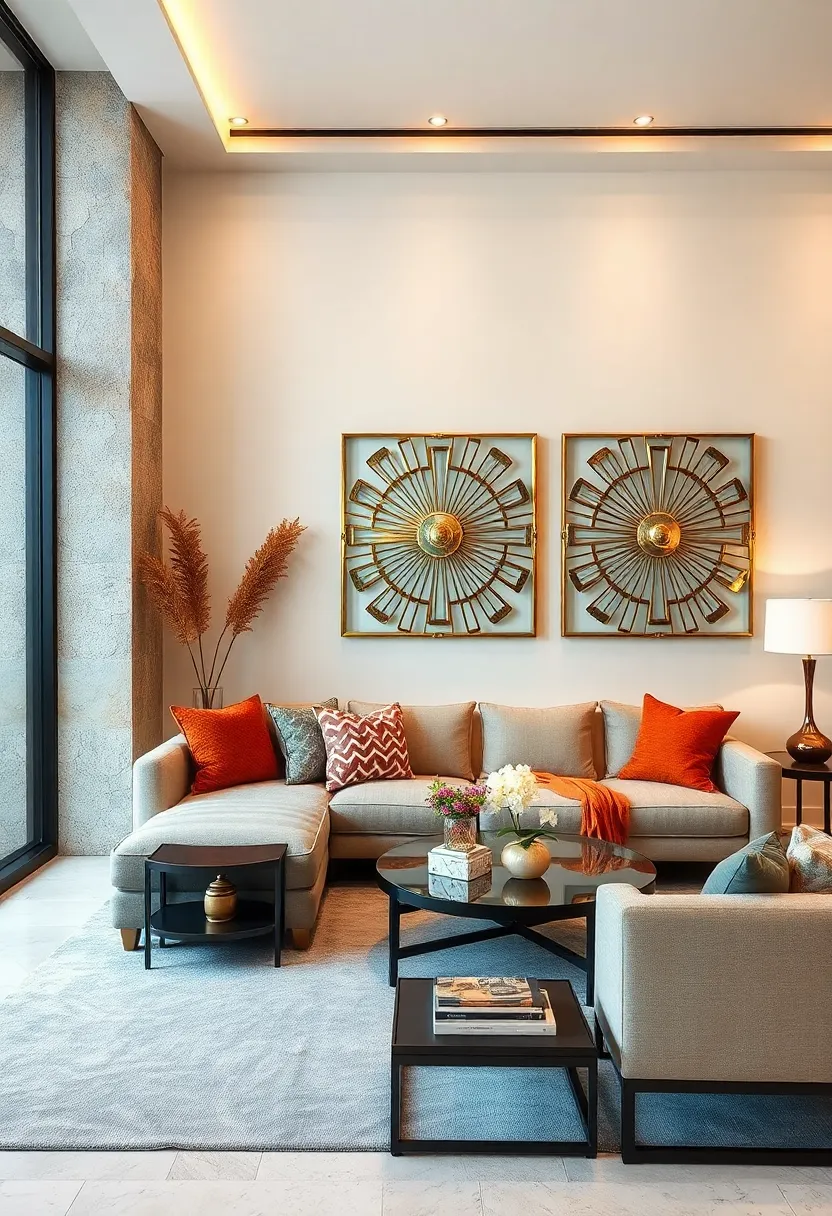 Layered‍ Metal and Glass ⁣artwork - Display‌ layered metal and glass⁤ artwork​ combining reflective surfaces and geometric designs for ‌a ​chic vintage-modern fusion