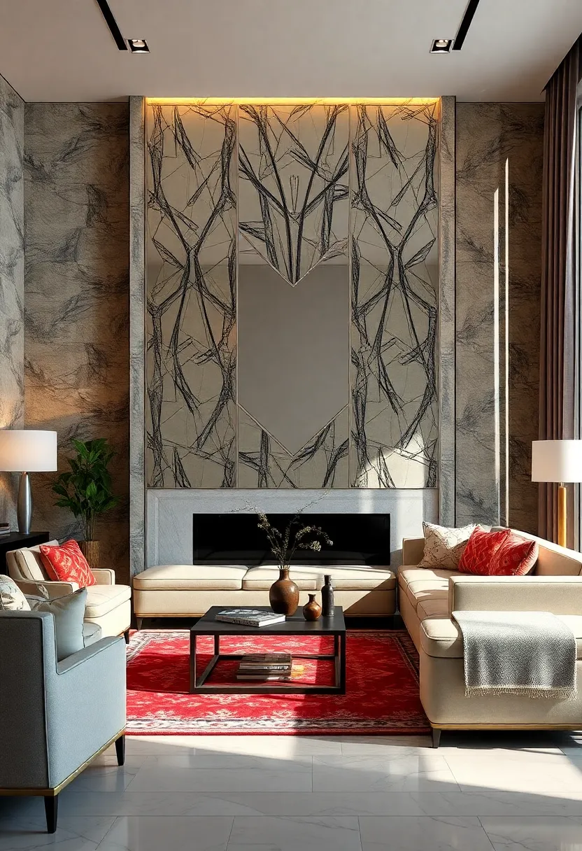 Mirrored Wall Panels - Elevate your room with mirrored ​wall ‍panels that reflect ​light beautifully, enhancing the room's depth while showcasing the opulent⁣ side ⁤of Art Deco⁣ design