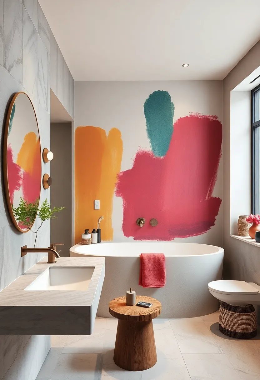 - Color-Blocked Walls with Oversized Abstract Brushstrokes‌ Harmonizing Eclectic Fixtures and Fittings