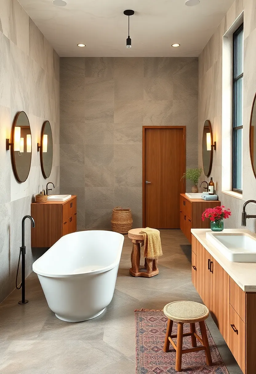 - Curved Vintage Bathtubs Set ‍Against Sharp Angular Lines of Contemporary Vanities in⁣ an Eclectic Blend