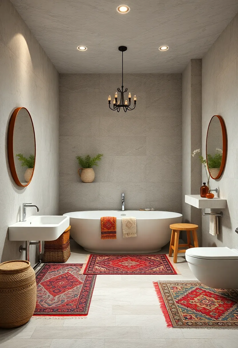 - Layered Rugs of Varied Patterns and Rich Colors Creating Warmth ⁢Within a ⁤Mixed-Style Bathroom Space