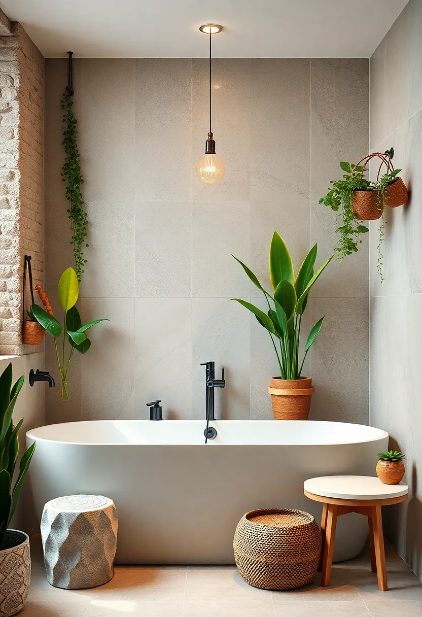 - A Lush Botanical Oasis Blending Vintage Fixtures with⁣ Modern Geometric Tiles in a Bright Eclectic Bathroom