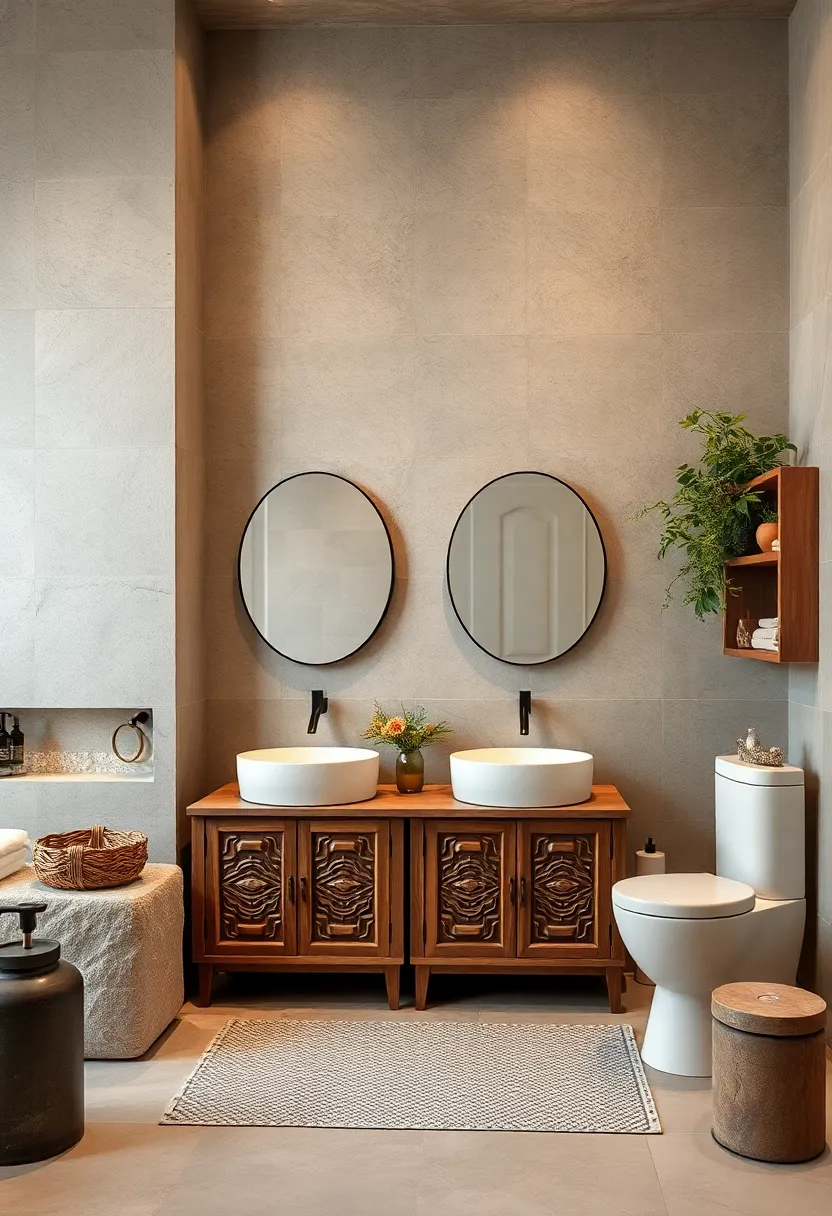 - Sleek Minimalist‍ Basins Paired with Ornate,​ Carved Wooden Cabinets to Express‍ Bathroom ⁤Eclecticism