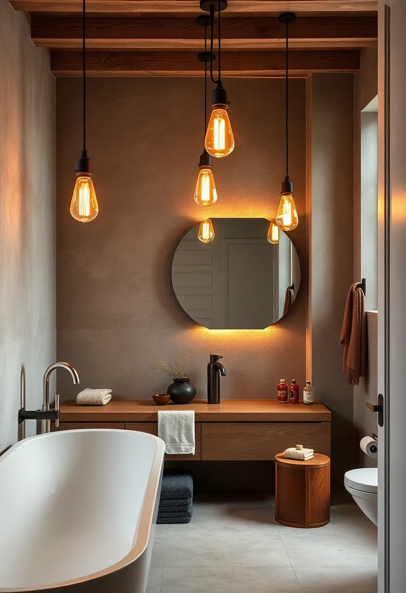 - Statement ⁣Pendant Lamps ⁣with Vintage Edison Bulbs Showcasing Contrast in an Artistic Bathroom Scene