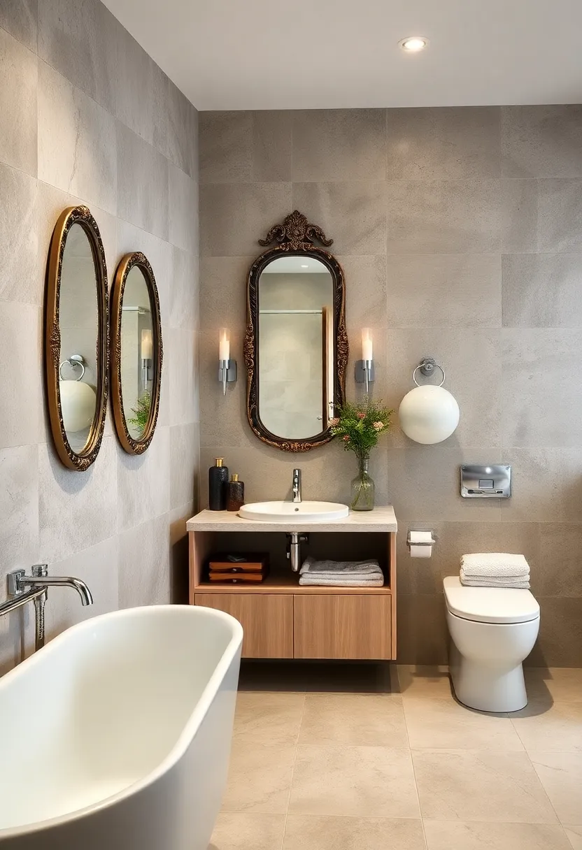 - ⁢Unexpected Pairings of Antique Mirrors ⁢with Sleek Chrome Accessories Form a Balanced Artistic Contrast