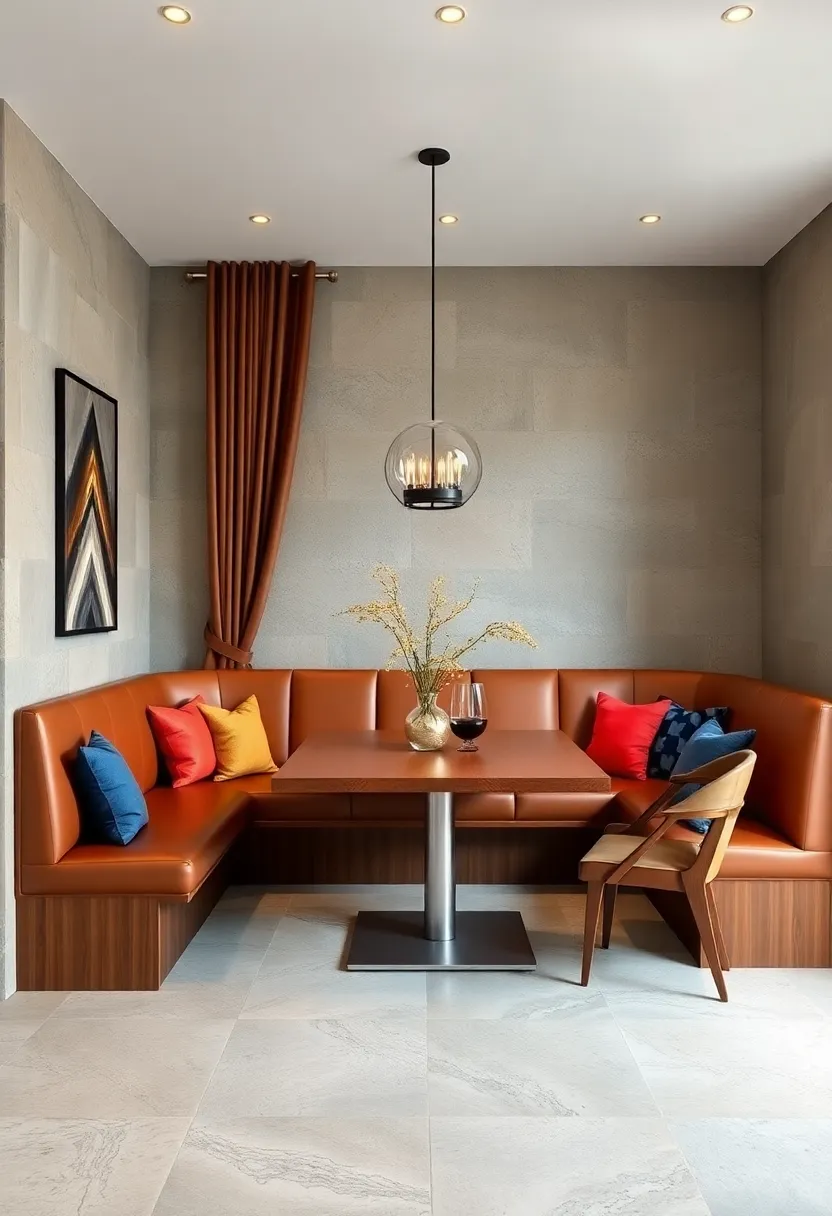 Banquette Pairing Soft Leather with Warm Wood Tones
