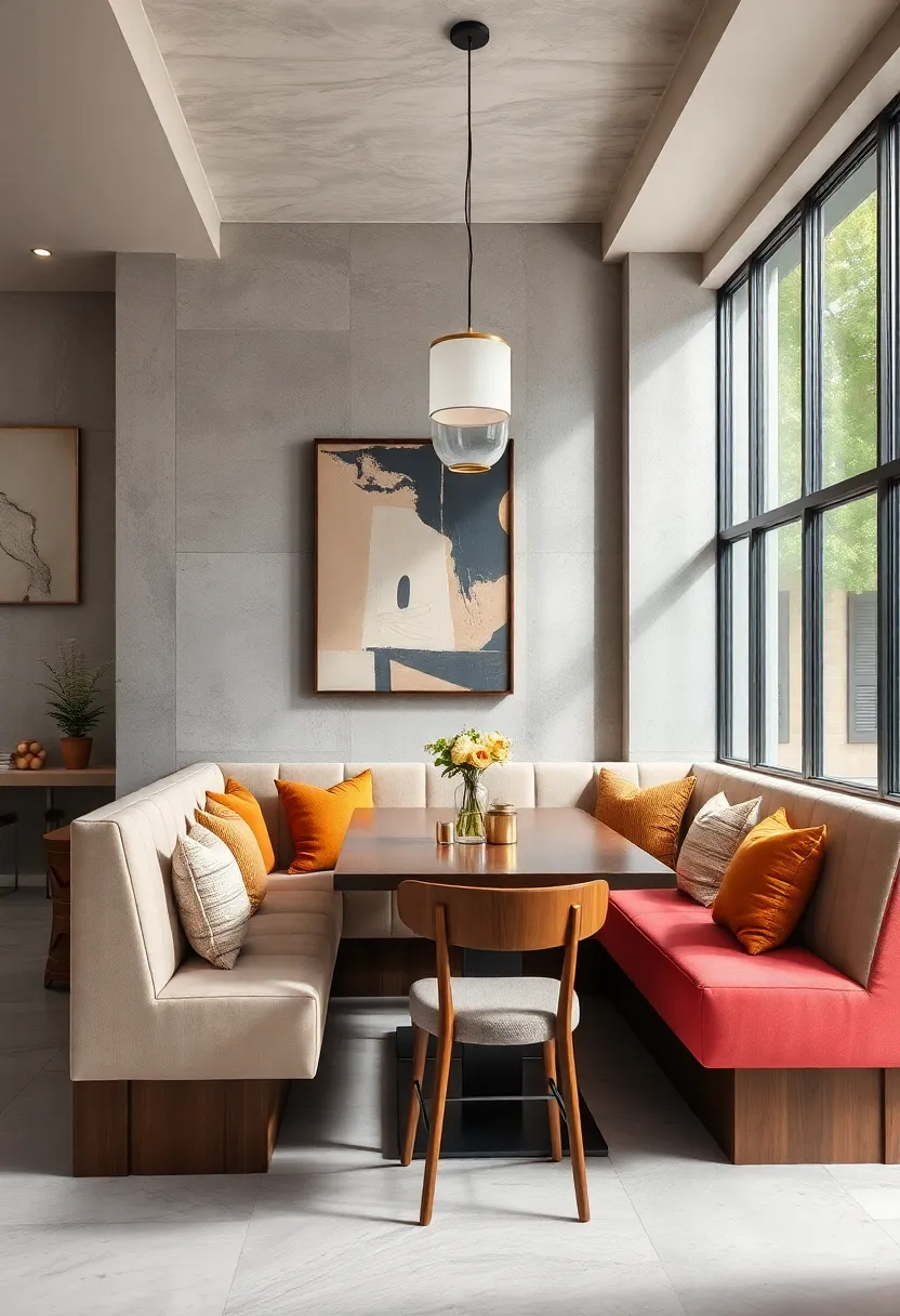 Banquette with a Mix of Upholstery and Wooden Accents