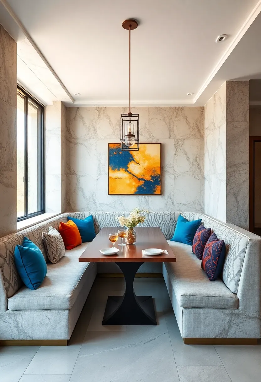 Banquette with Bold Geometric ⁤Patterns to Energize the Space