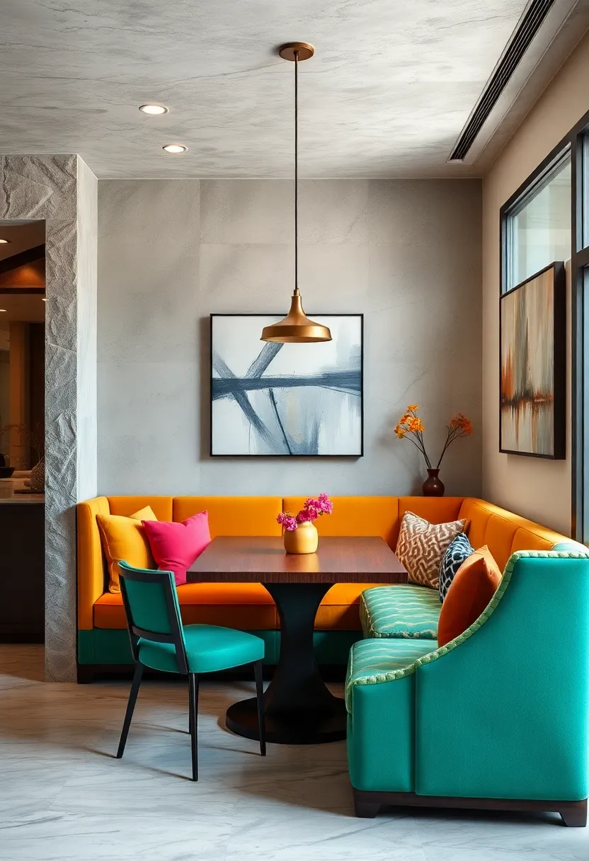 Colorful​ Upholstered Banquette to add ⁤a ⁤pop of Color