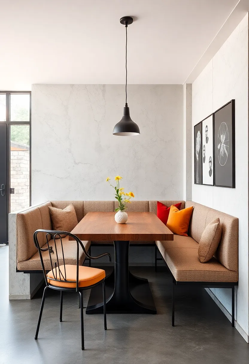 industrial-Style Banquette with Metal and Wood Combination