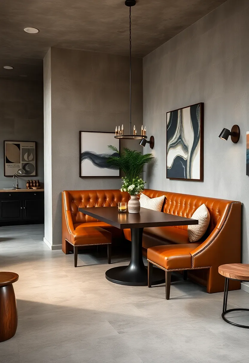 Vintage-Inspired Leather Banquette with Nailhead ‌Trim